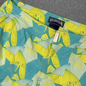 Vilebrequin Board Shorts Mens L Blue Yellow Geometric Print Swim Trunk Lined